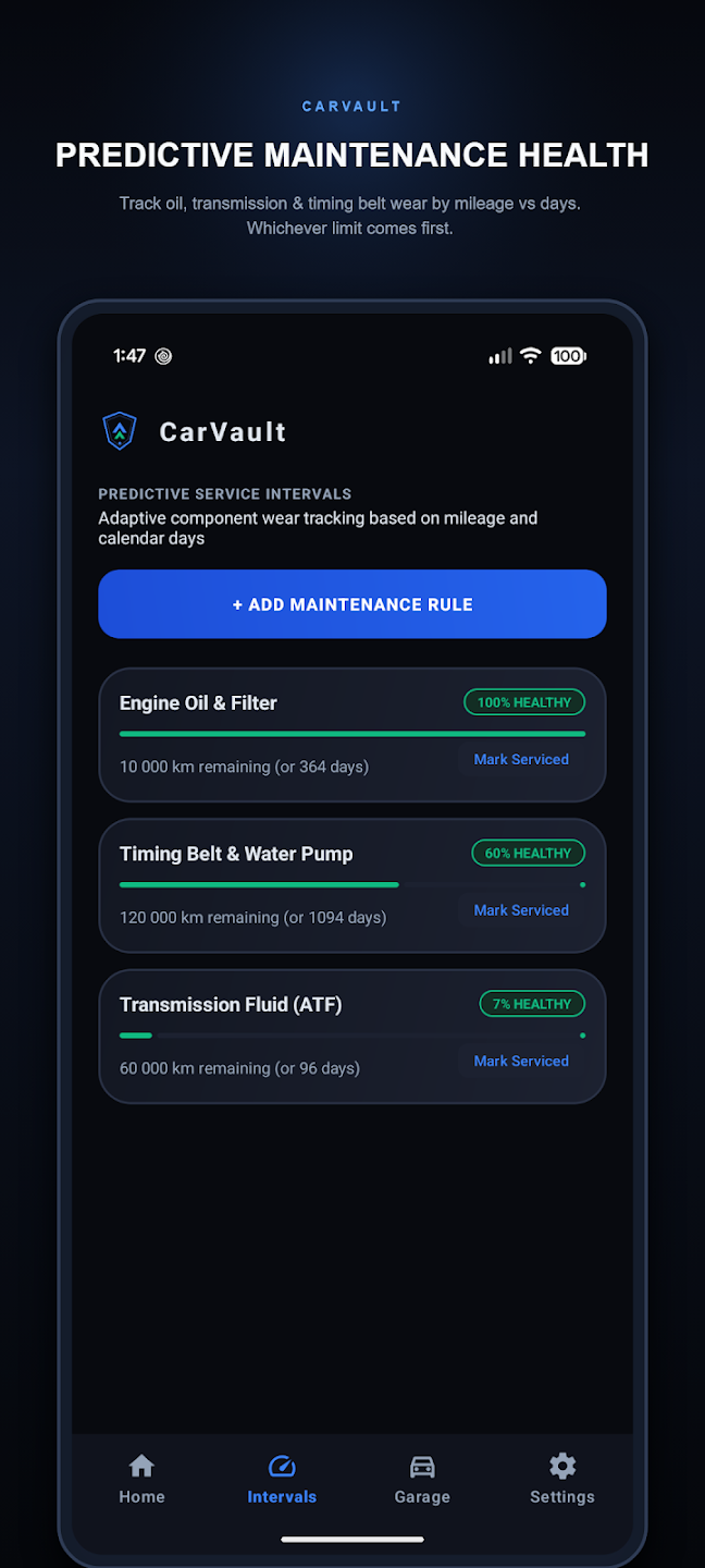 CarVault — Digitálna servisná knižka — Ukážka 1