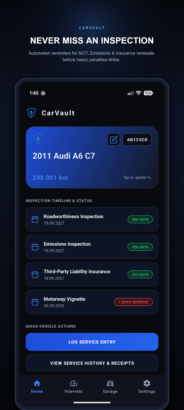 CarVault — Digitálna servisná knižka — Ukážka 2