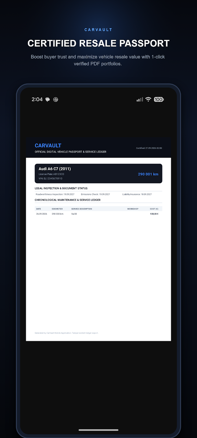 CarVault — Digitálna servisná knižka — Ukážka 3
