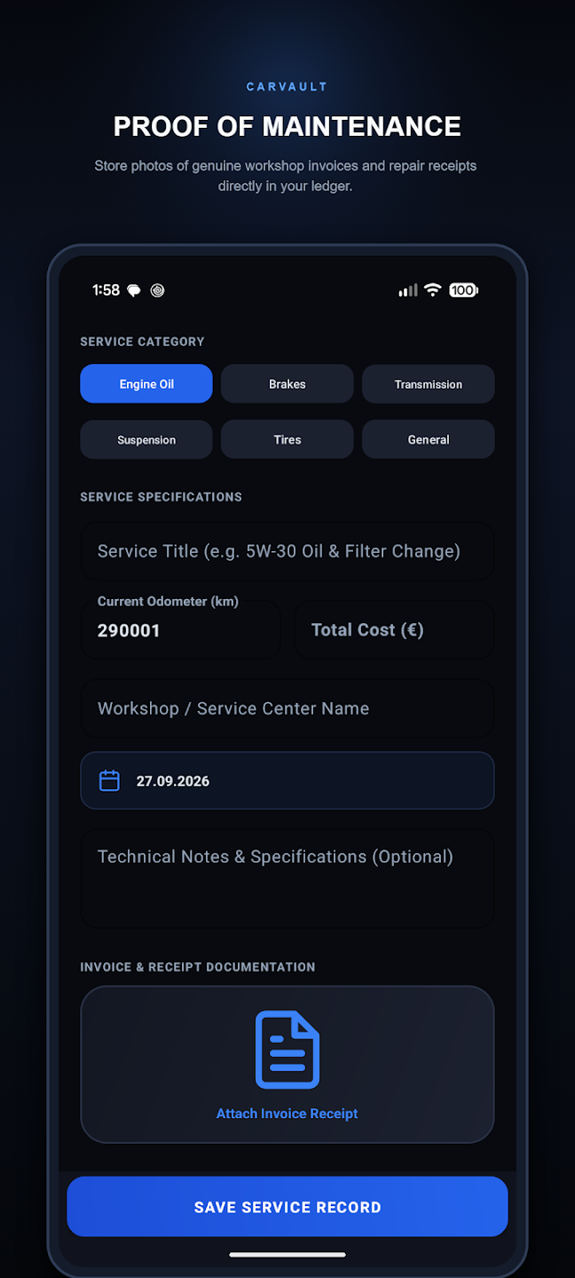 CarVault — Digitálna servisná knižka — Ukážka 5